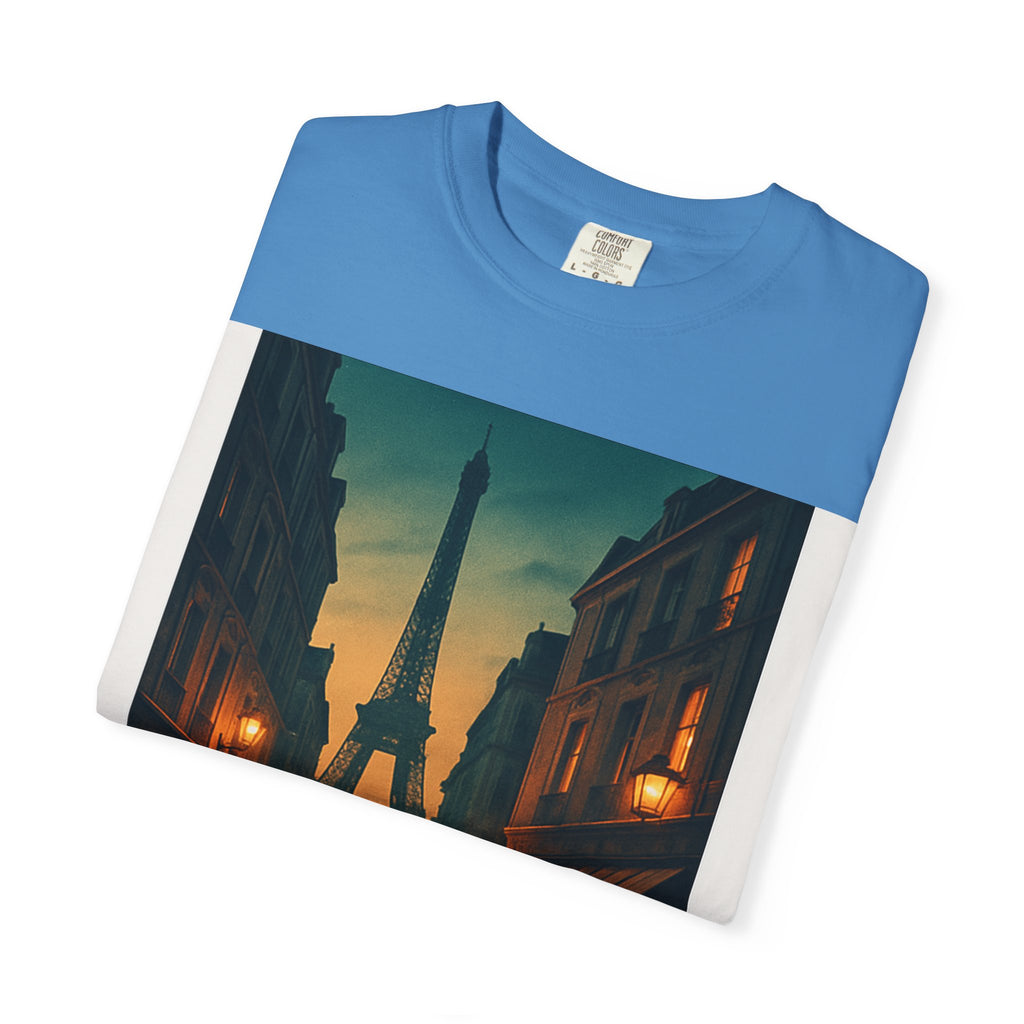 T-Shirt Teint en Pièce – Romance Parisienne Sous la Pluie (Personnalisable)
