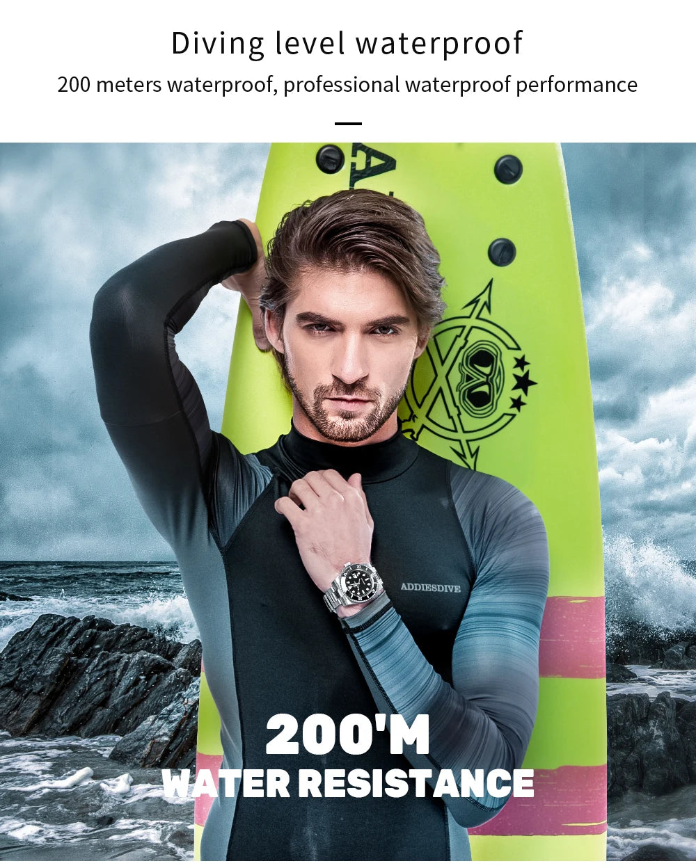 Montre Homme Quartz – ADDIESDIVE Acier Inoxydable 200 m Étanche (Sport / Plongée)