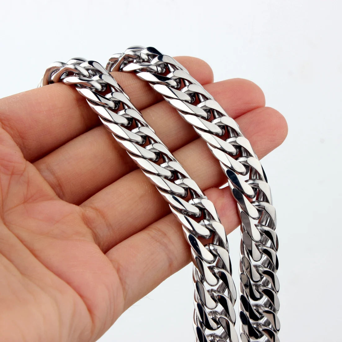 Collier / Bracelet à Maillons Cubains en Acier Inoxydable – Argent & Or – 9 à 21 mm