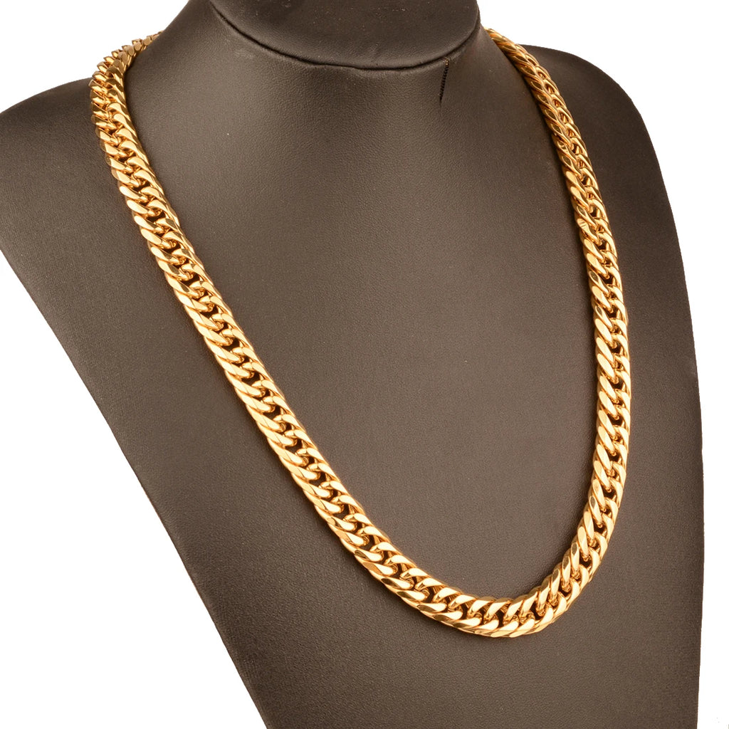 Collier / Bracelet à Maillons Cubains en Acier Inoxydable – Argent & Or – 9 à 21 mm