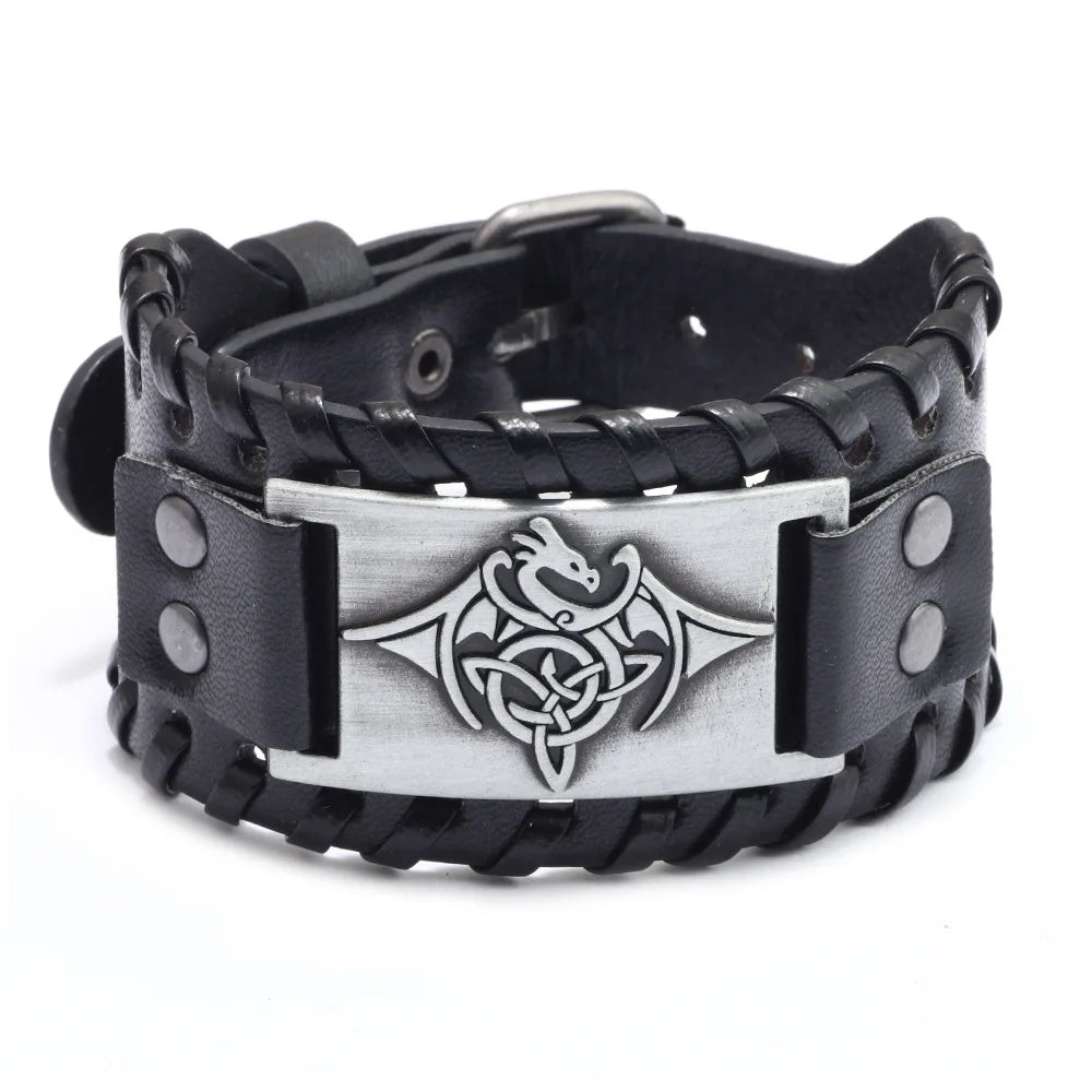 Bracelet Viking Homme – Cuir Tressé & Rune Nordique | Boussole & Dieu Oiseau