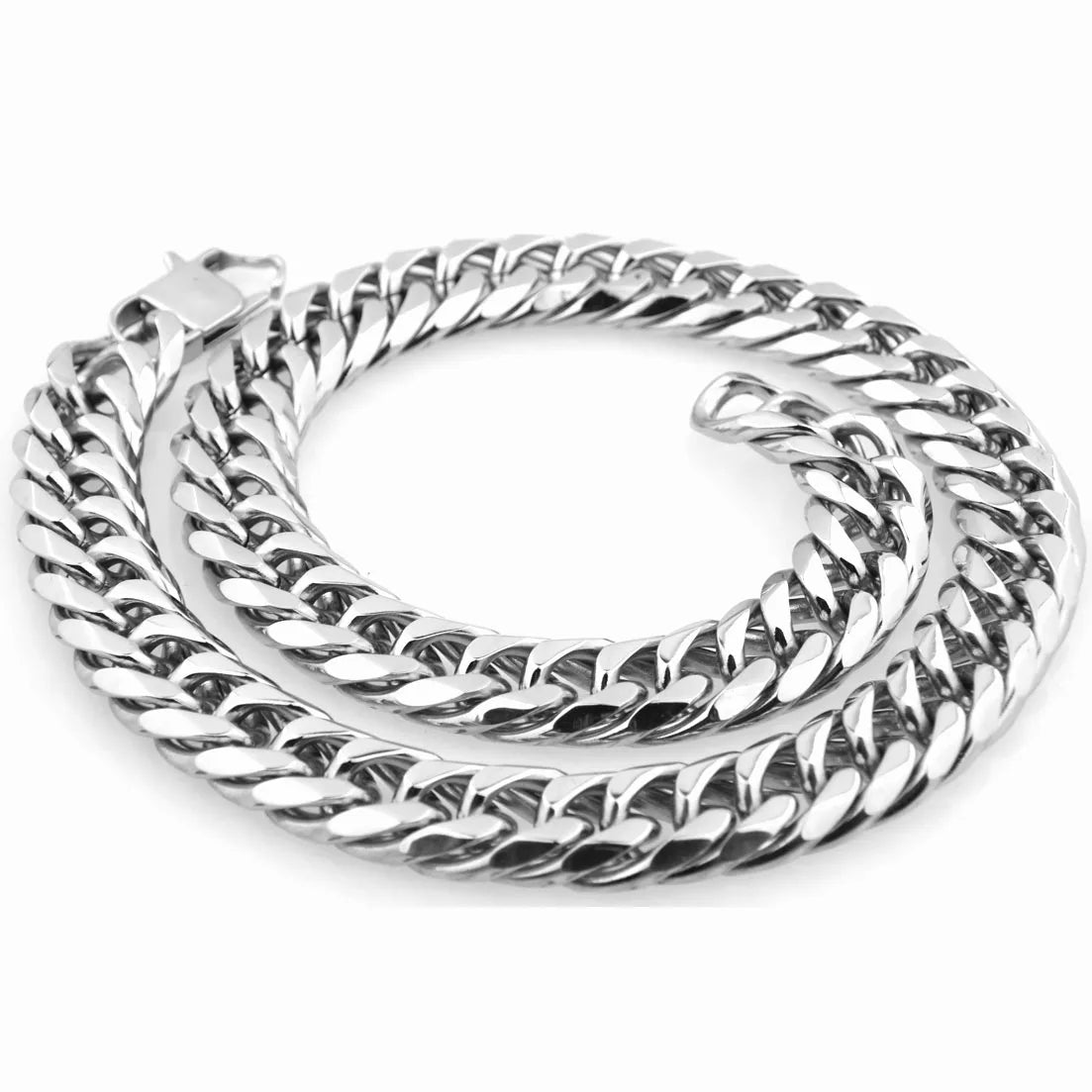 Collier / Bracelet à Maillons Cubains en Acier Inoxydable – Argent & Or – 9 à 21 mm