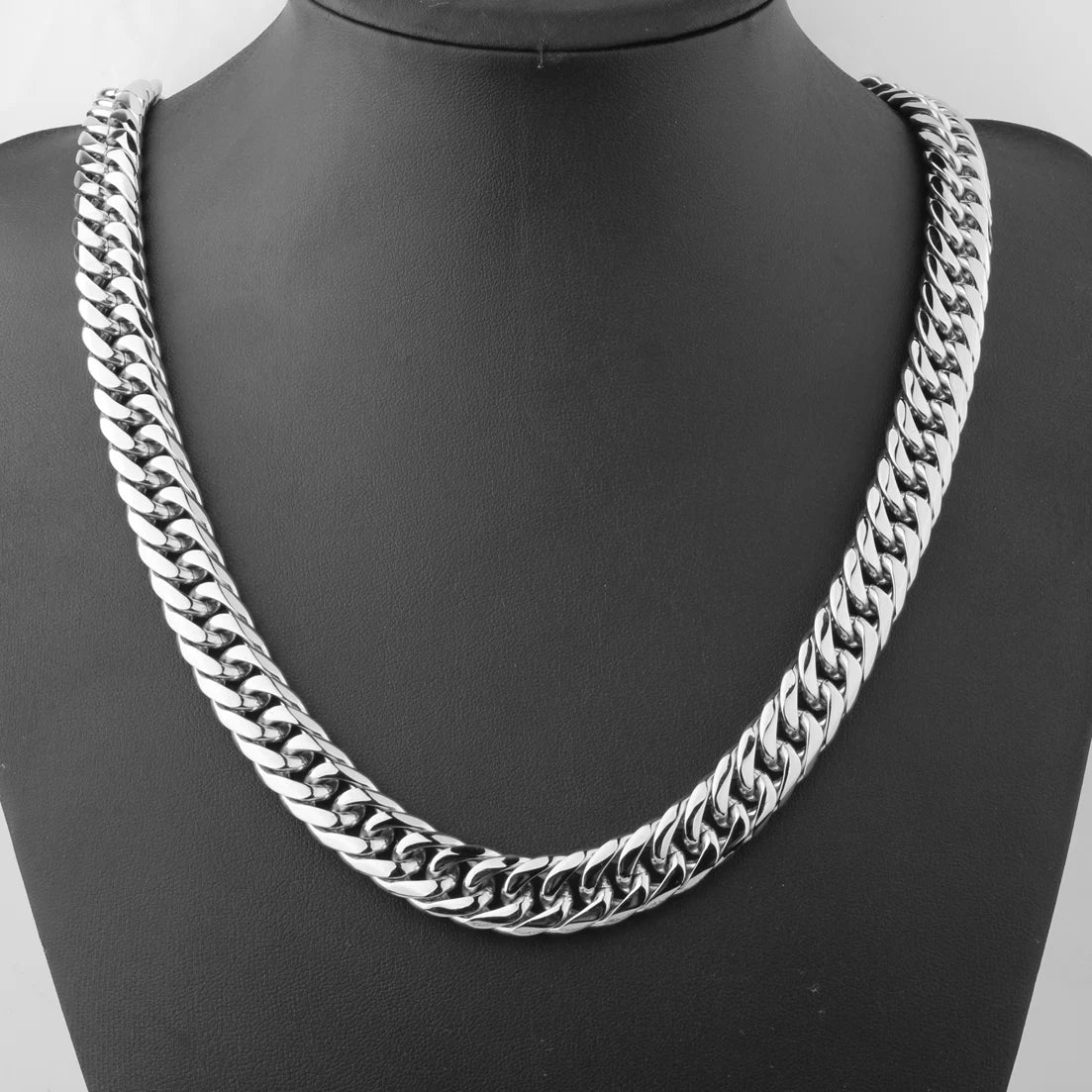 Collier / Bracelet à Maillons Cubains en Acier Inoxydable – Argent & Or – 9 à 21 mm