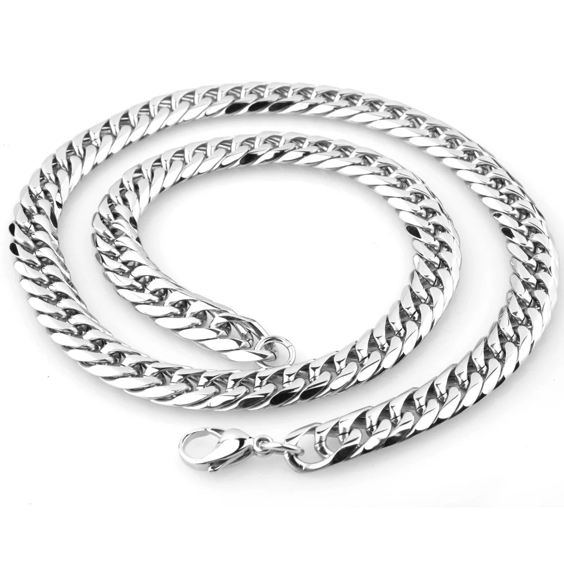 Collier / Bracelet à Maillons Cubains en Acier Inoxydable – Argent & Or – 9 à 21 mm