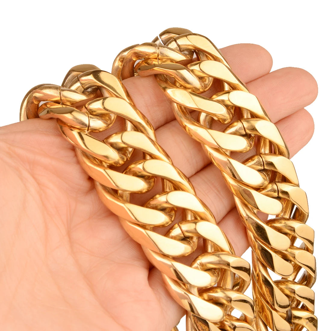 Collier / Bracelet à Maillons Cubains en Acier Inoxydable – Argent & Or – 9 à 21 mm