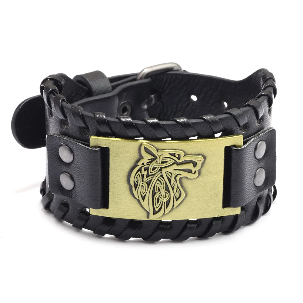 Bracelet Viking Homme – Cuir Tressé & Rune Nordique | Boussole & Dieu Oiseau