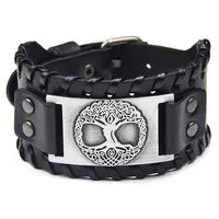 Bracelet Viking Homme – Cuir Tressé & Rune Nordique | Boussole & Dieu Oiseau
