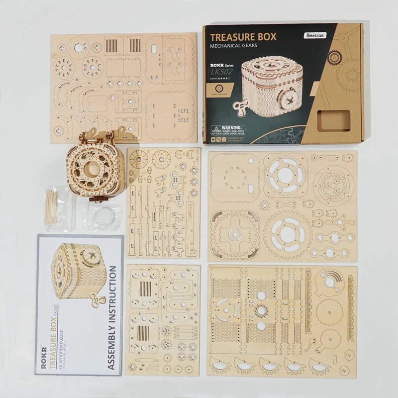 Robotime LK502 – Boîte au Trésor 3D en Bois | Puzzle Mécanique DIY – 123 Pièces