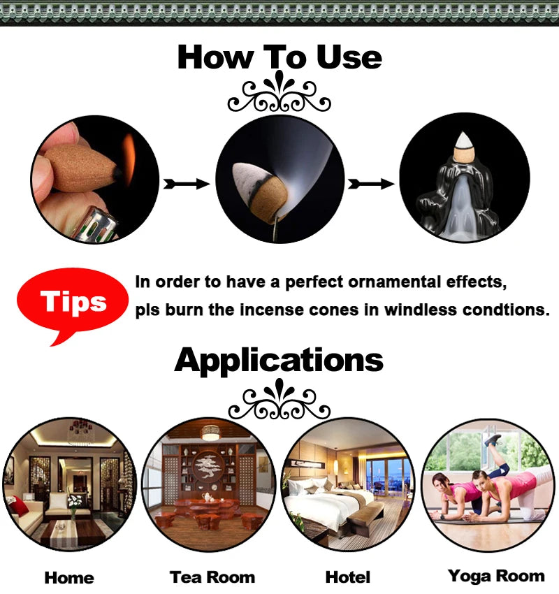 Brûleur d’Encens à Reflux en Céramique – Décoration Zen + 20 Cônes Offerts