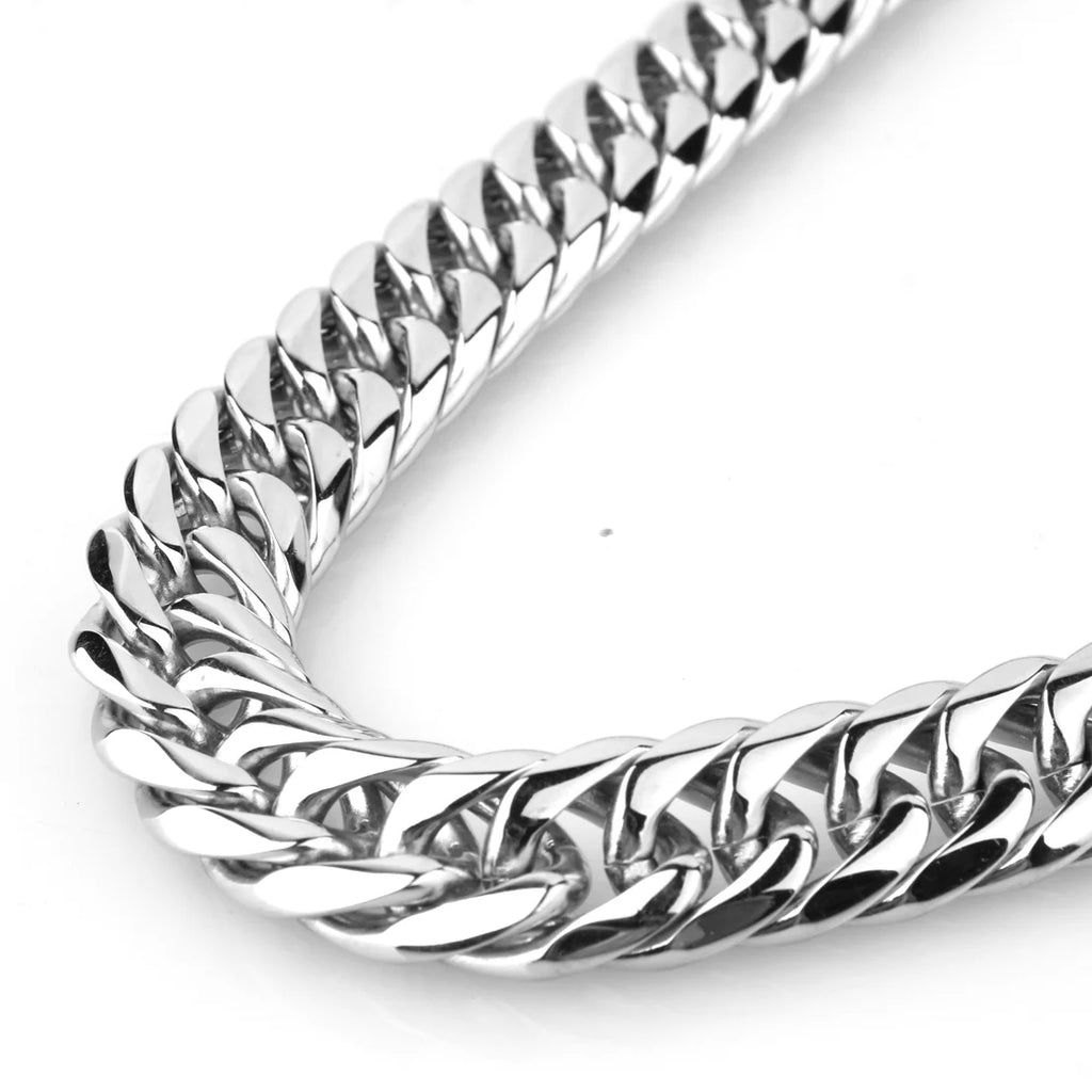 Collier / Bracelet à Maillons Cubains en Acier Inoxydable – Argent & Or – 9 à 21 mm