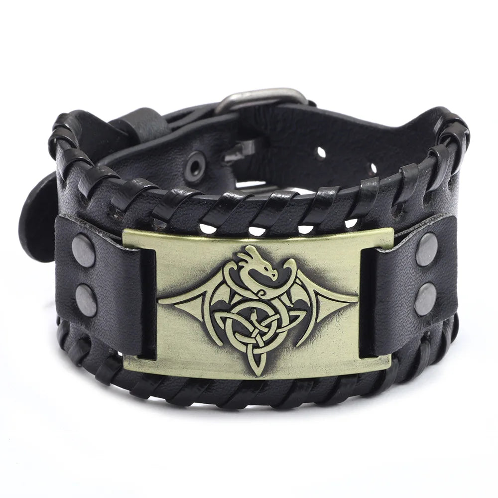 Bracelet Viking Homme – Cuir Tressé & Rune Nordique | Boussole & Dieu Oiseau