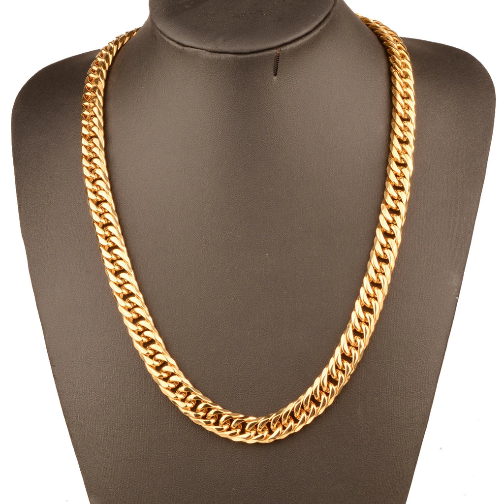 Collier / Bracelet à Maillons Cubains en Acier Inoxydable – Argent & Or – 9 à 21 mm