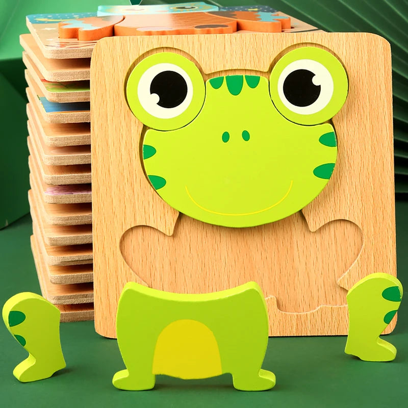 Puzzle 3D en Bois – Animaux • Apprentissage Précoce Montessori