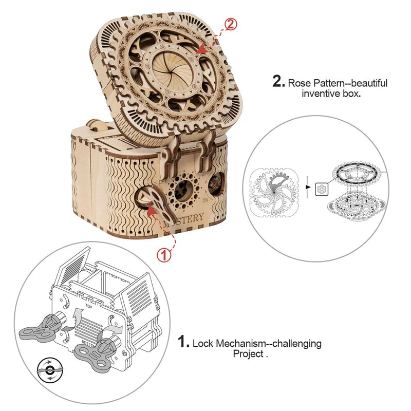 Robotime LK502 – Boîte au Trésor 3D en Bois | Puzzle Mécanique DIY – 123 Pièces