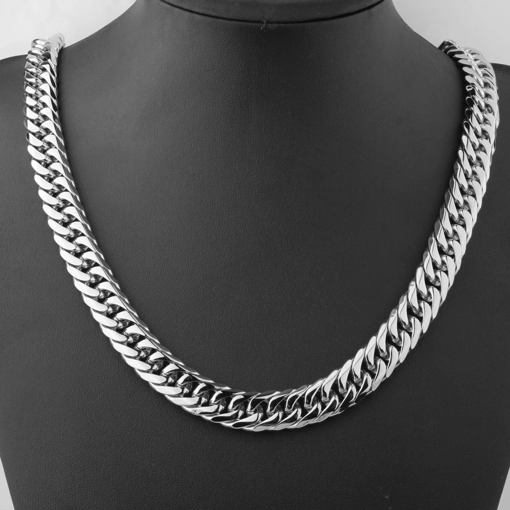 Collier / Bracelet à Maillons Cubains en Acier Inoxydable – Argent & Or – 9 à 21 mm