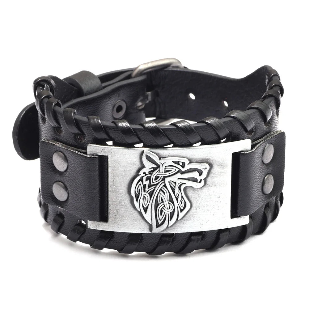Bracelet Viking Homme – Cuir Tressé & Rune Nordique | Boussole & Dieu Oiseau