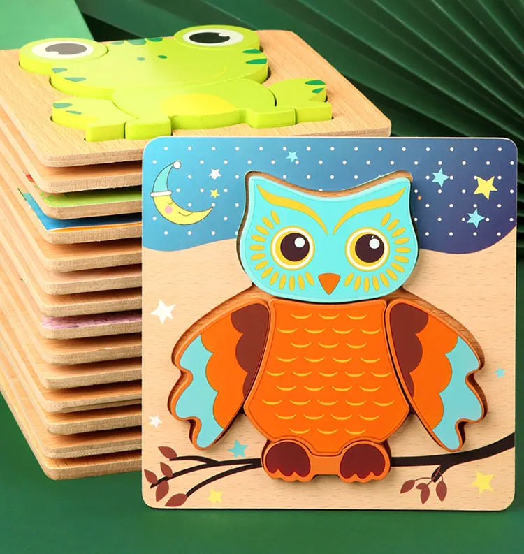 Puzzle 3D en Bois – Animaux • Apprentissage Précoce Montessori