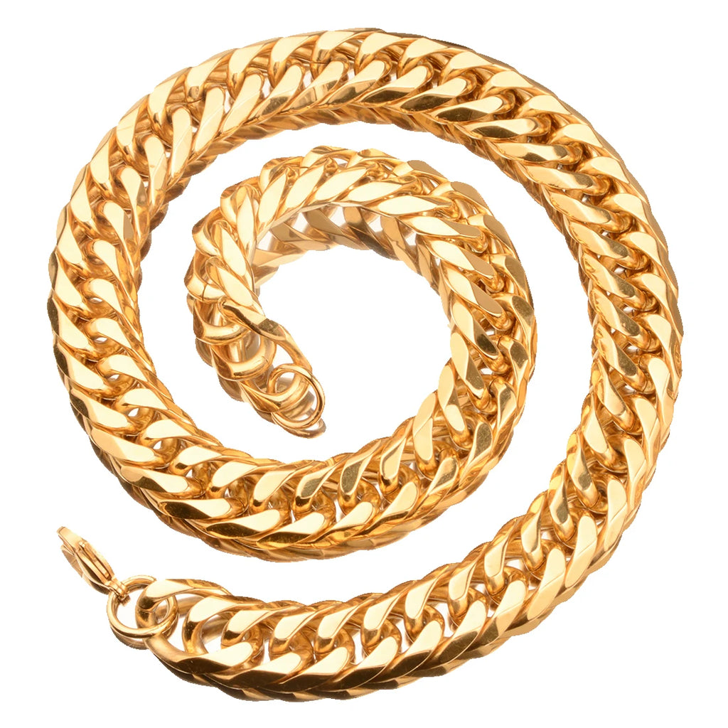 Collier / Bracelet à Maillons Cubains en Acier Inoxydable – Argent & Or – 9 à 21 mm