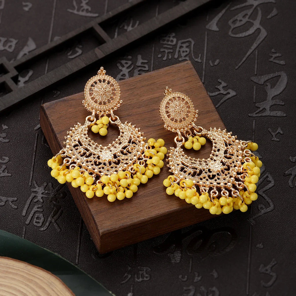 Boucles d’Oreilles Ethniques Cœur & Gland – Plaqué Or Style Bohème