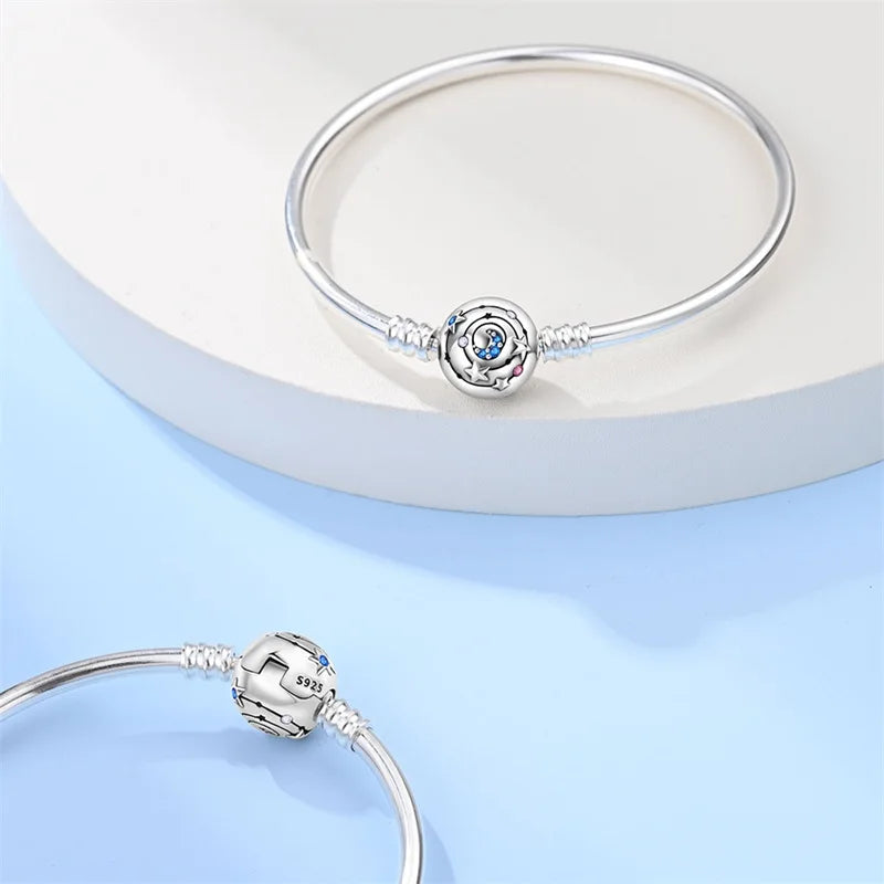 Bracelet en Argent 925 Original – Étoile, Lune & Trèfle Porte-Bonheur