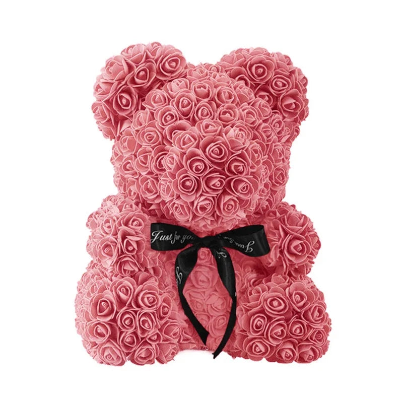 Ours en Roses 25/40 cm – Cadeau Romantique Saint-Valentin, Anniversaire & Mariage