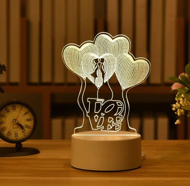 Lampe LED Acrylique 3D – Love Romantic & Ambiance Douce
