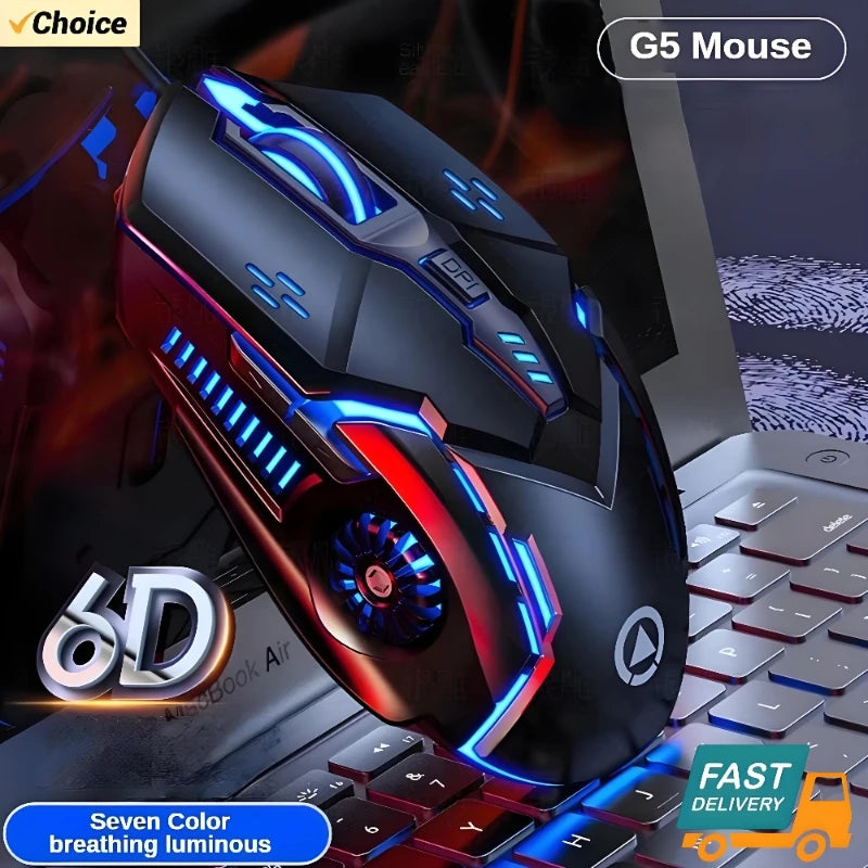 Souris Gaming Filaire G5 – Rétro-éclairage, 6 Boutons Macro, Haute Précision