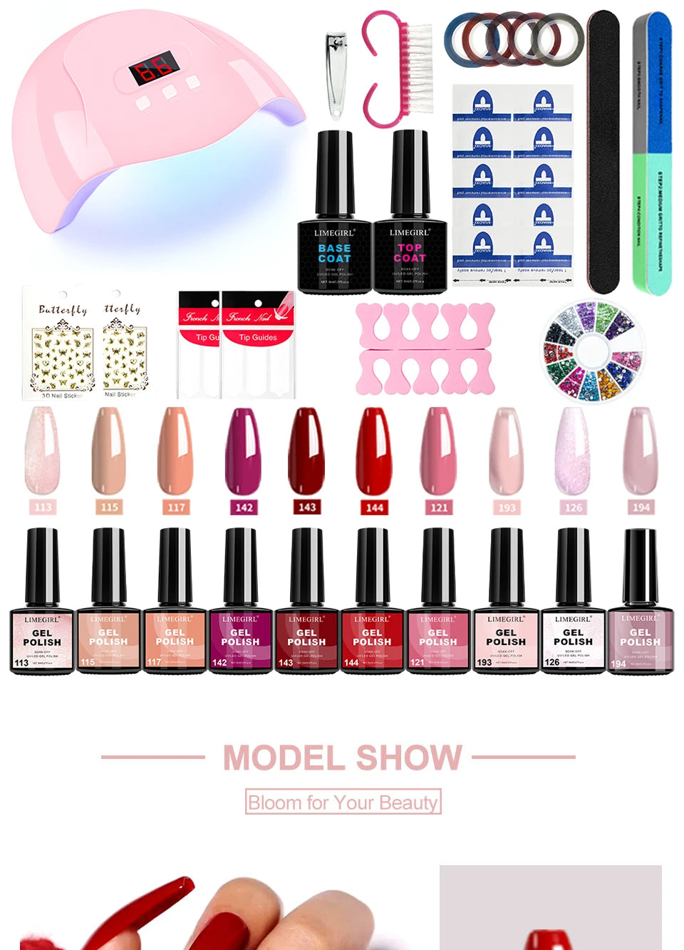 LIMEGIRL – Kit de Vernis à Ongles en Gel UV avec Lampe LED – Ensemble de Manucure Complet