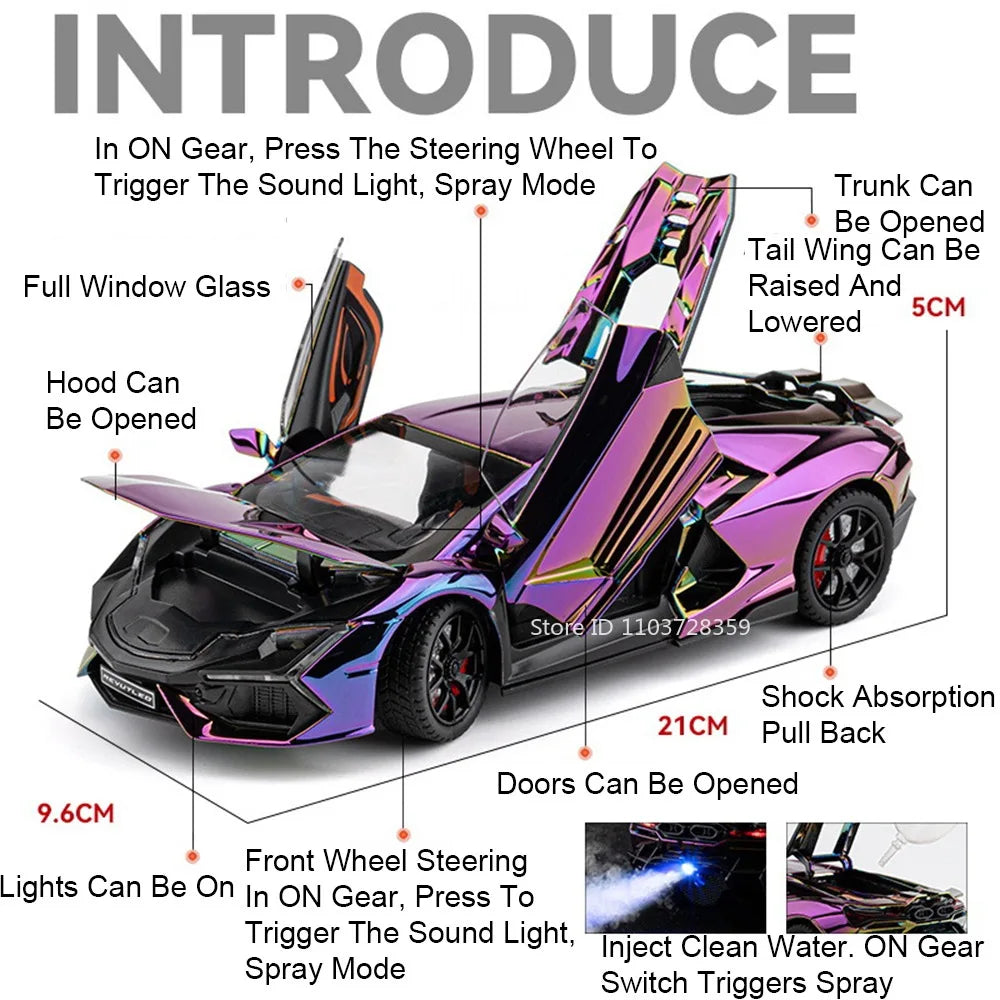 REVUELTO – Supercar Miniature 1:24 en Alliage | Son & Lumière | Portes Ouvrantes