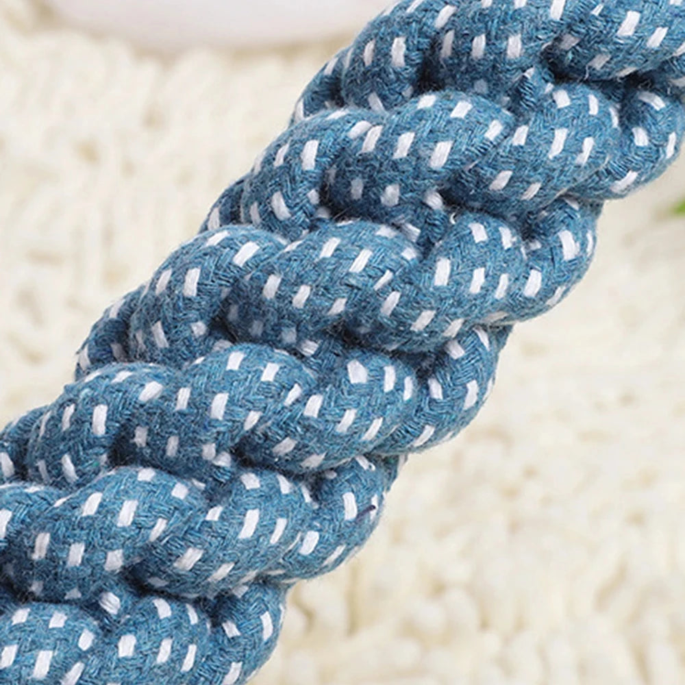 Jouet corde en coton à double anneau pour chien — résistant, jeu de traction