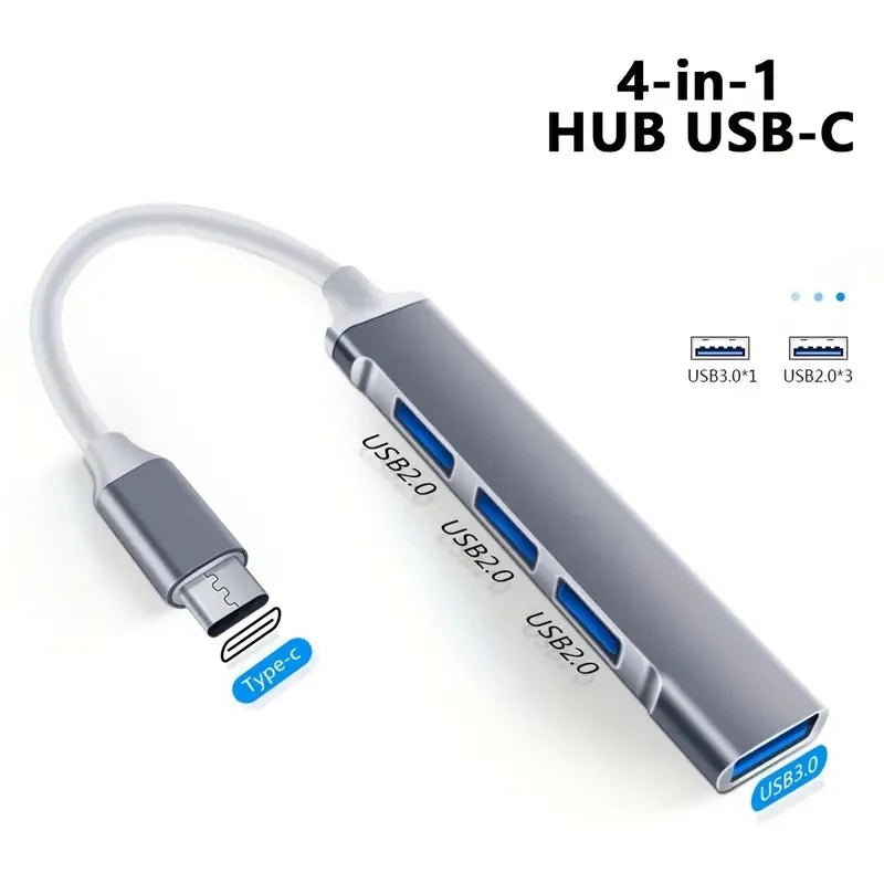 Adaptateur USB-C Hub 4 Ports OTG – Multi-Splitter pour MacBook, PC & Smartphones