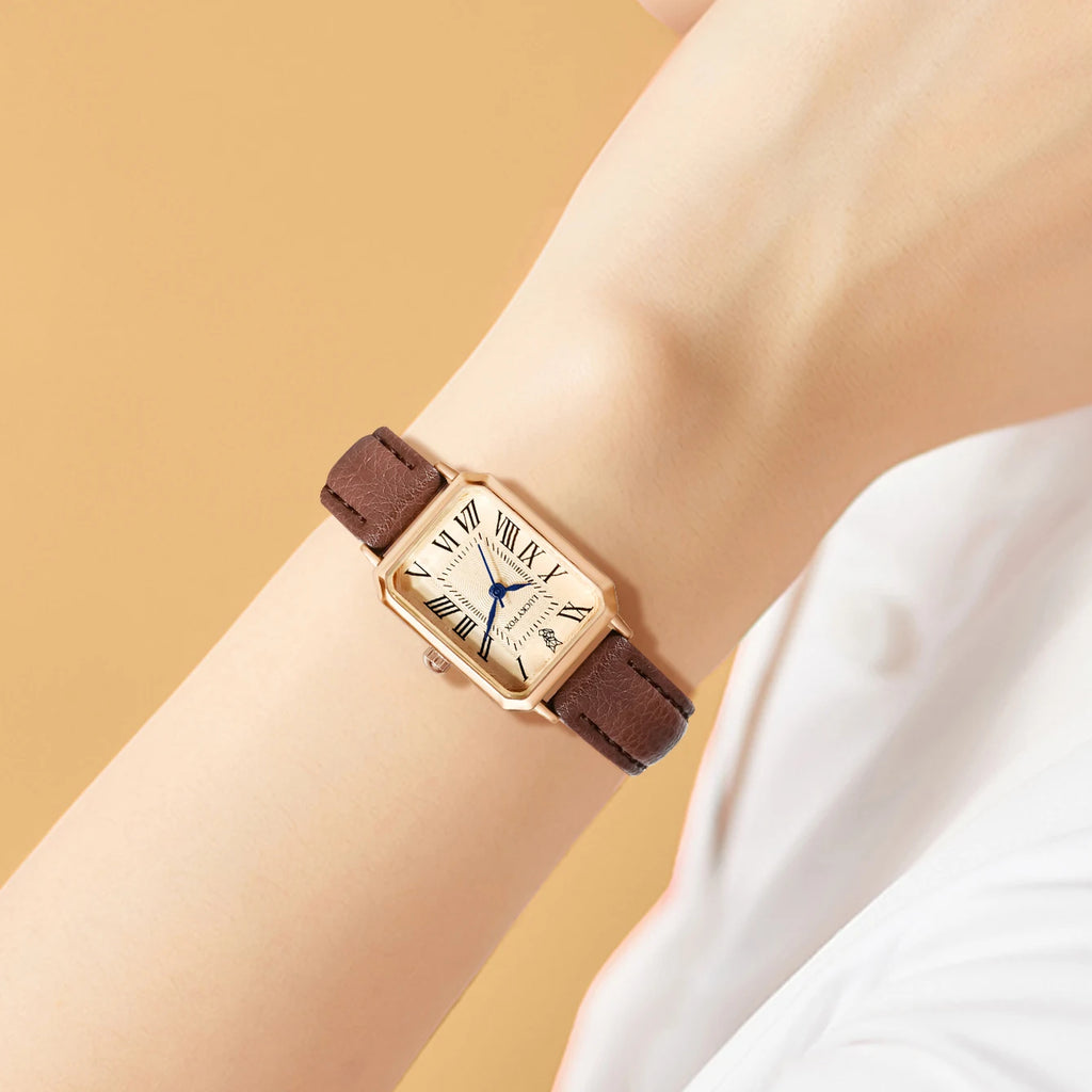 Montre Carrée Rétro Femme – Bracelet Cuir – LUCKYFOX L19