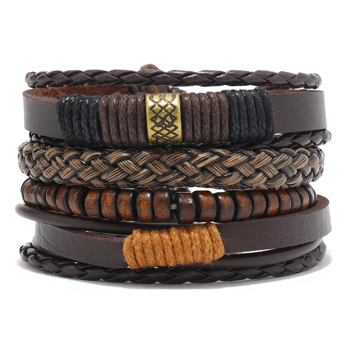 Bracelet Homme Luxe – Set de 4 Bracelets Tressés en Cuir (Style Ethnique Tribal)