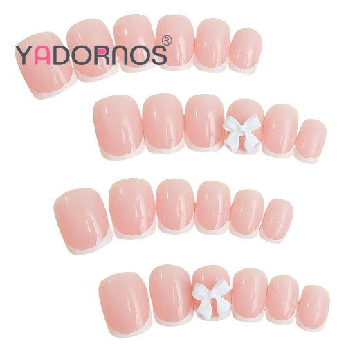 24 Pièces Faux Ongles French 3D – Nœud Papillon Élégant & Manucure Professionnelle DIY