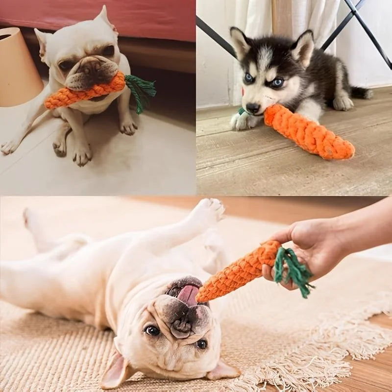 Jouet corde en coton forme carotte pour chien et chat — à mâcher