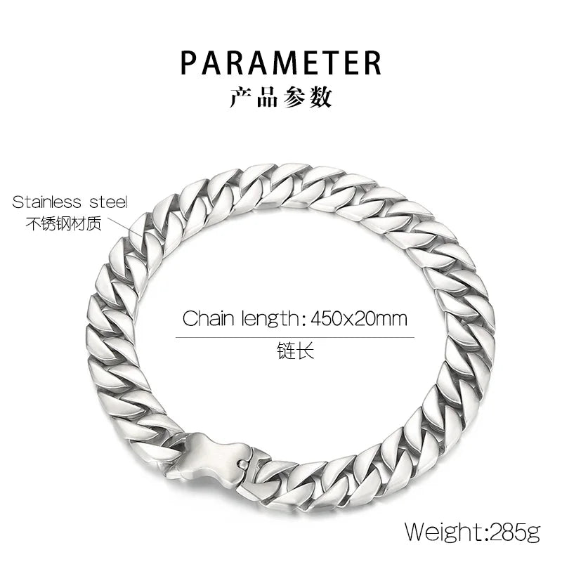 Collier Chaîne Cubaine Large – Acier Inoxydable 316L | Style Punk & Rap (20–31 mm)