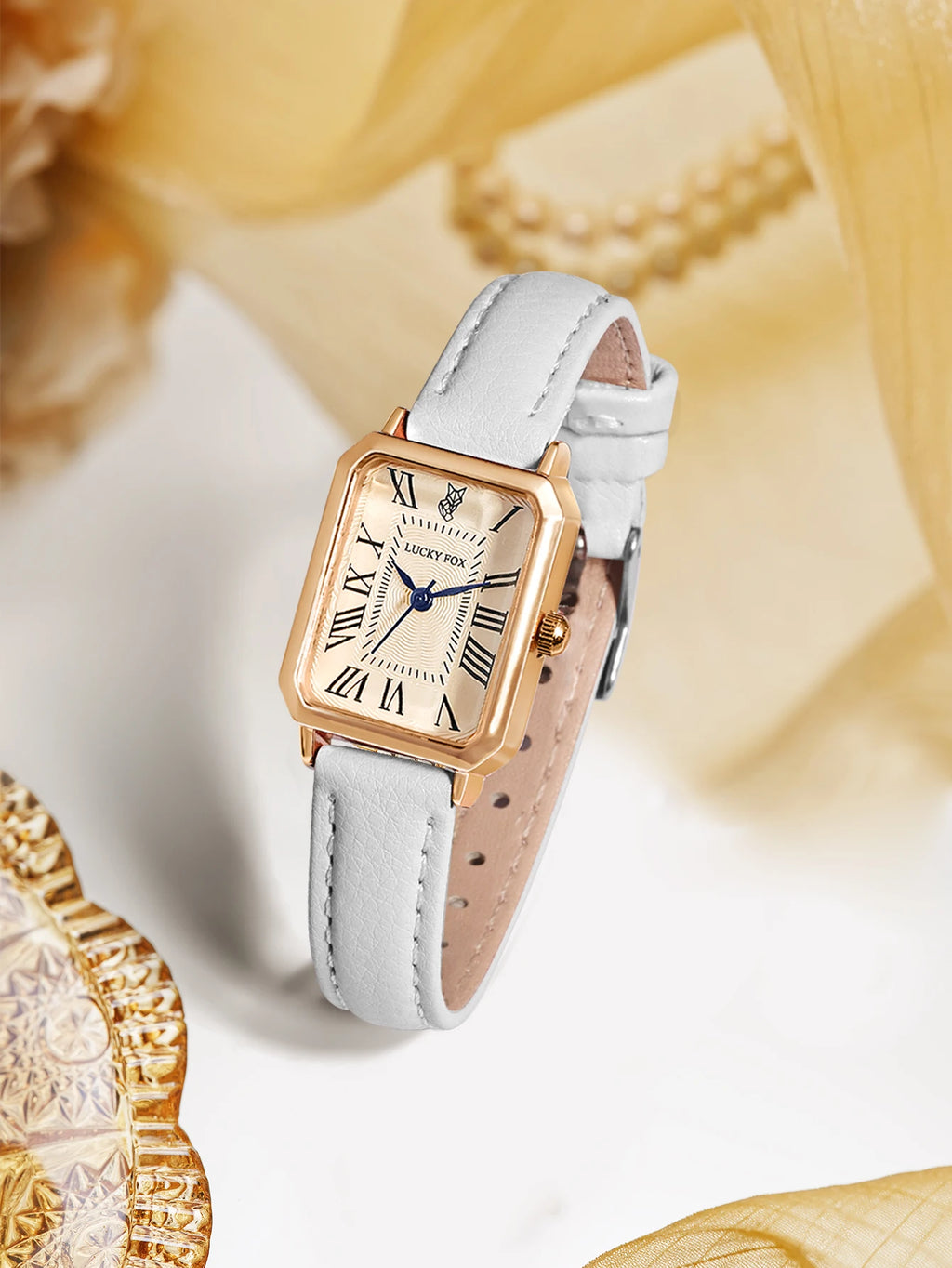 Montre Carrée Rétro Femme – Bracelet Cuir – LUCKYFOX L19