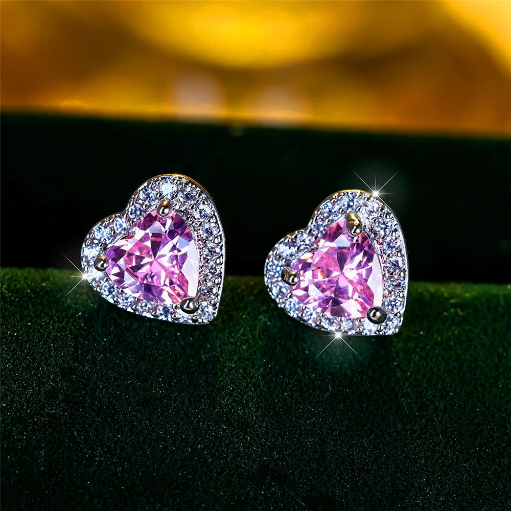 Boucles d’Oreilles Cœur Femme – Cristal CZ Vintage Multicolore