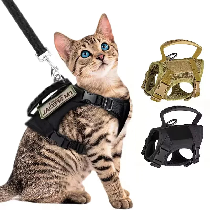Harnais tactique d'extérieur anti-fugue pour chat — veste réglable