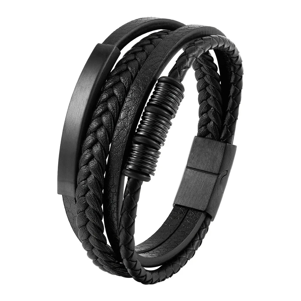 Bracelet Cuir Tressé & Acier – Fermoir Magnétique Homme