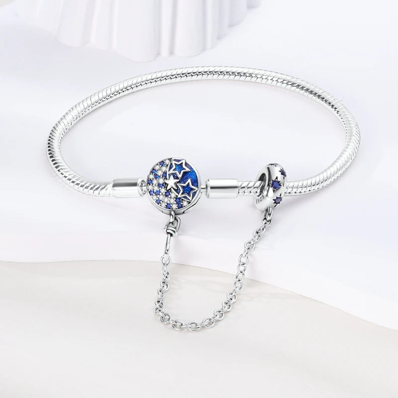Bracelet en Argent 925 Original – Étoile, Lune & Trèfle Porte-Bonheur