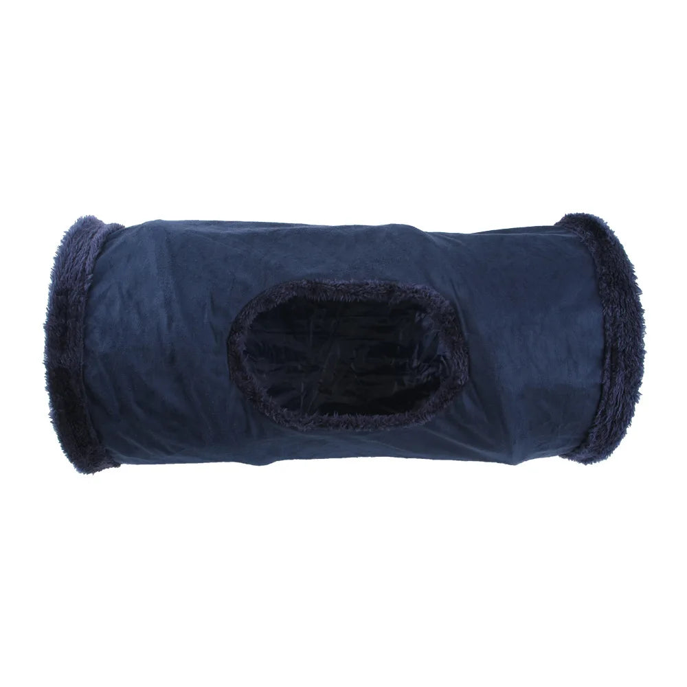Tunnel en peluche suède pour chat — cachette de jeu