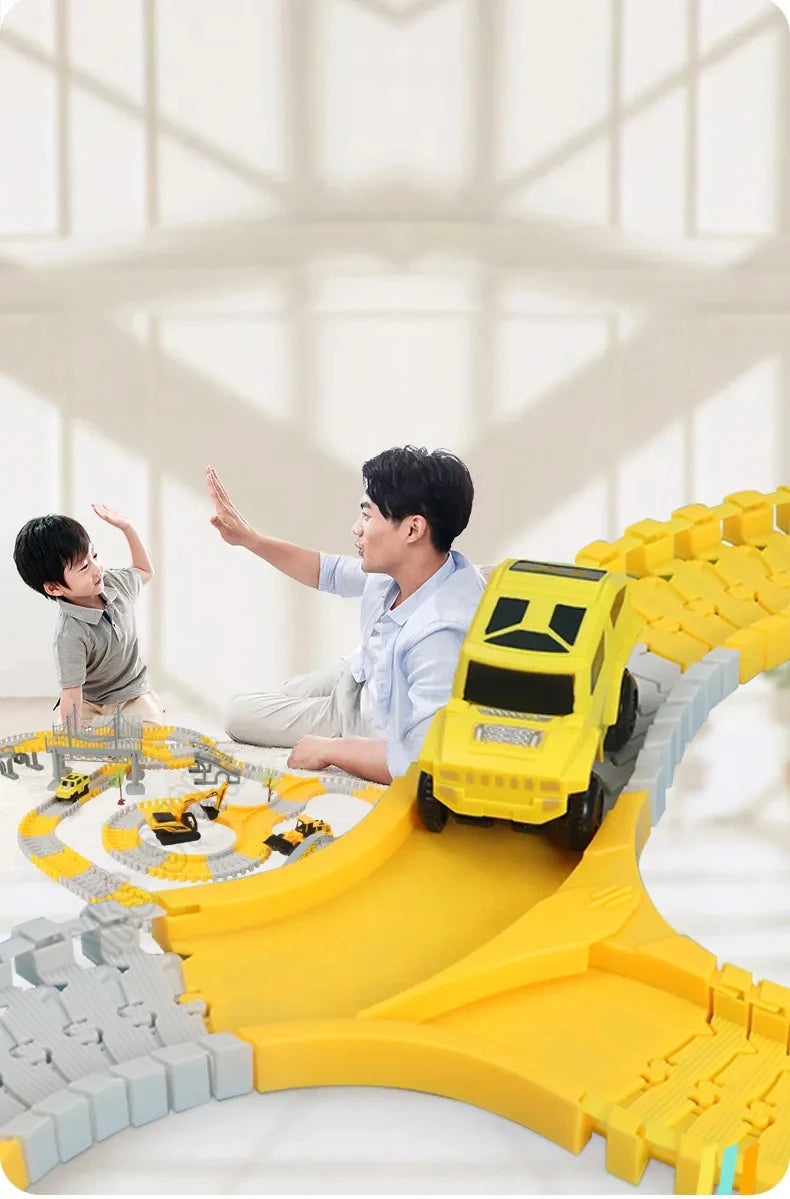Ensemble Rails Magiques – Circuit Flexible et Courbé + Voiture Lumineuse (137 pcs / 221 pcs)