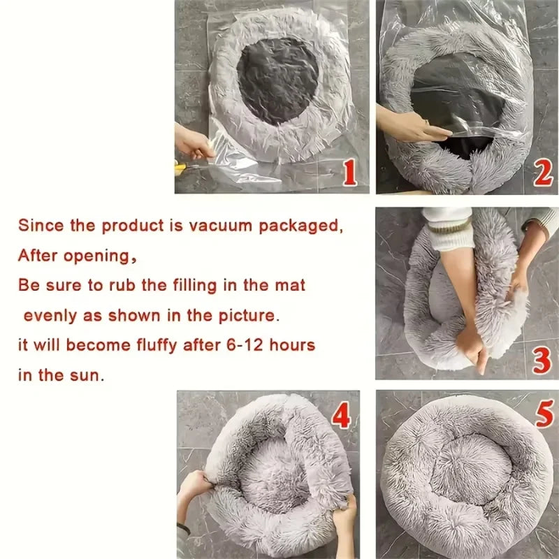Panier donut moelleux pour chat et chien — apaisant et lavable