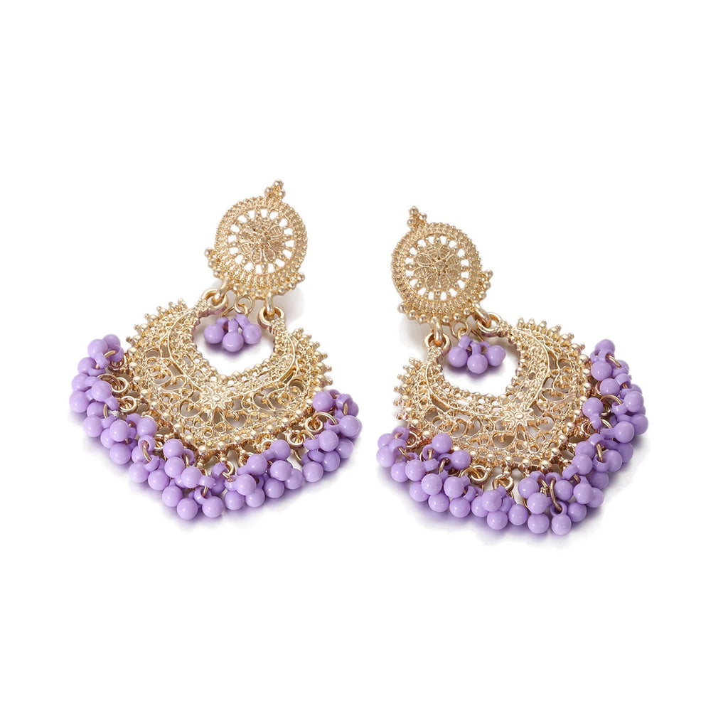 Boucles d’Oreilles Ethniques Cœur & Gland – Plaqué Or Style Bohème