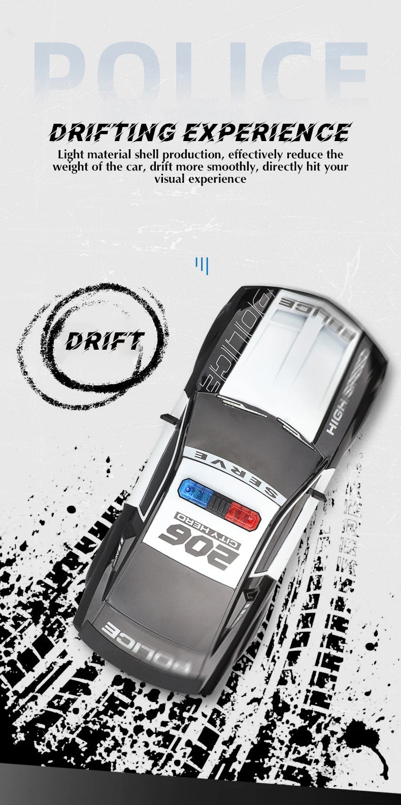 Voiture de Police RC 1:12 – Super Rapide 2.4GHz avec Lumières