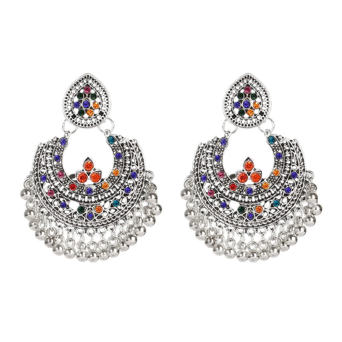 Boucles d’Oreilles Jhumka Indiennes – Cœur Doré, Perles & Pompon – Style Vintage Éthnique
