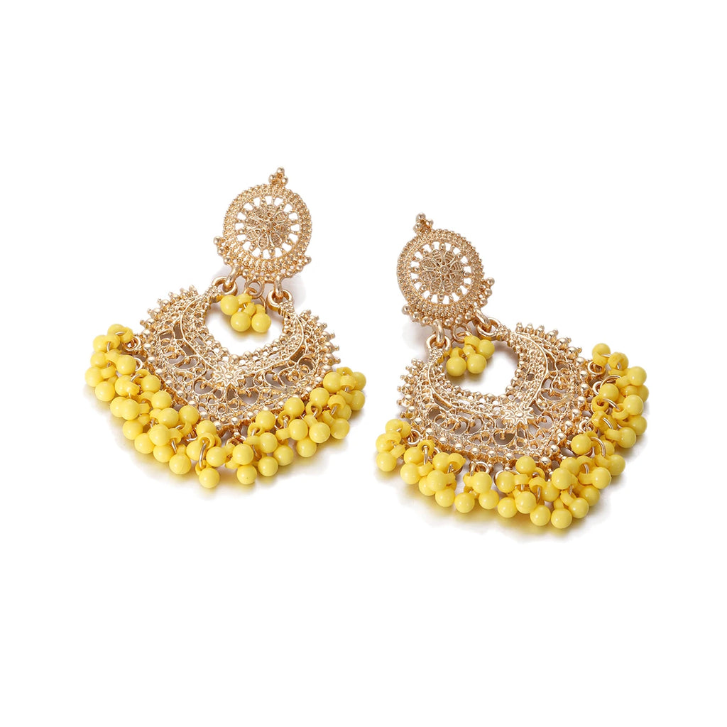 Boucles d’Oreilles Ethniques Cœur & Gland – Plaqué Or Style Bohème