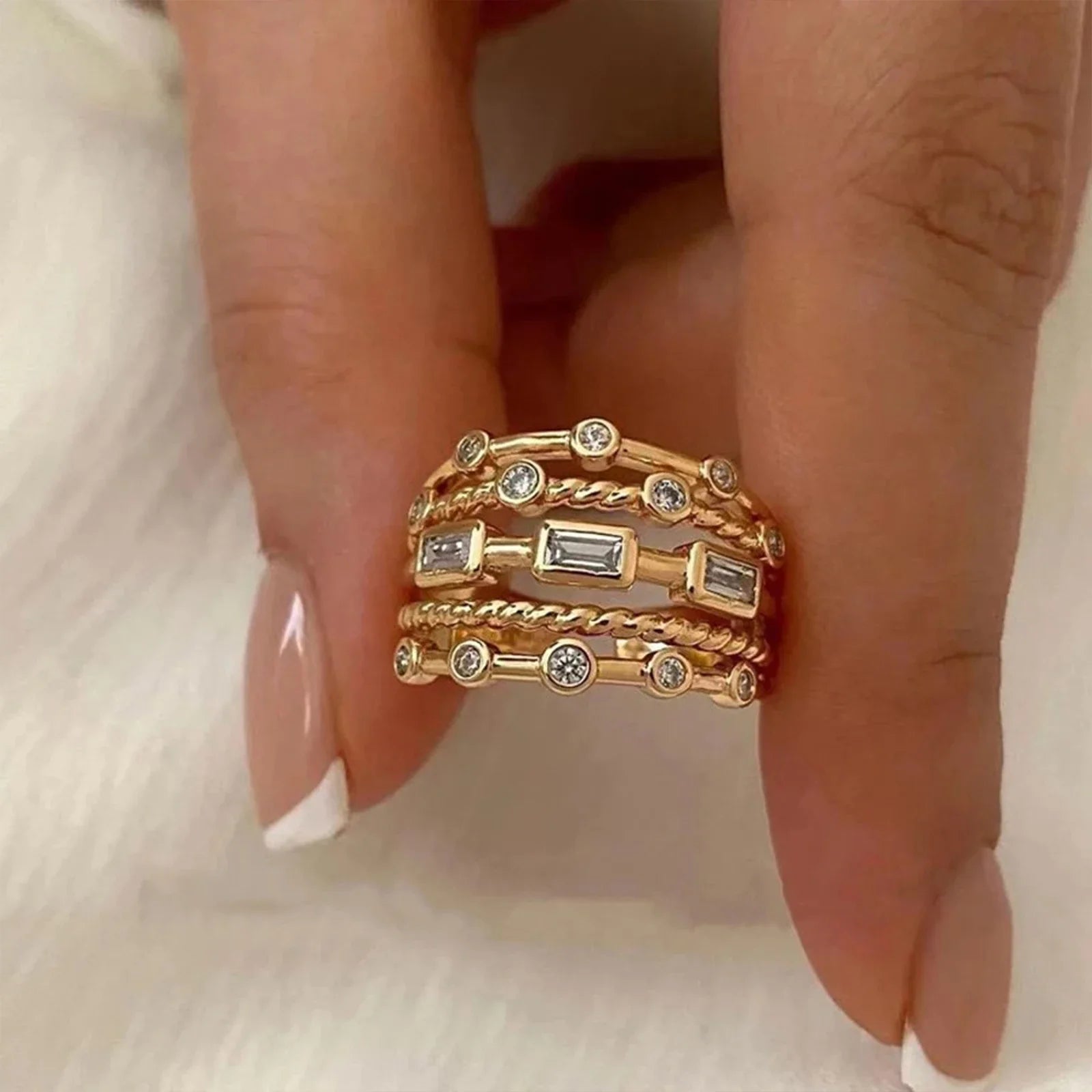 Bague Soleil Plaquée Or 18K – Pierre Naturelle & Design Creux Luxe