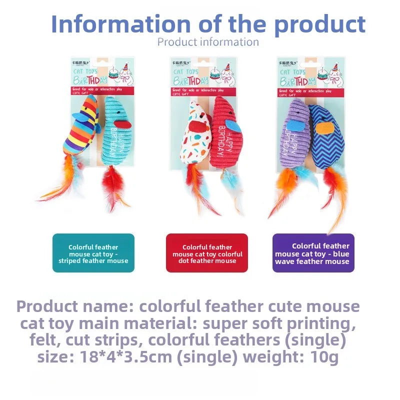 Lot de 2 souris à plumes pour chat — jouets teaser à la cataire